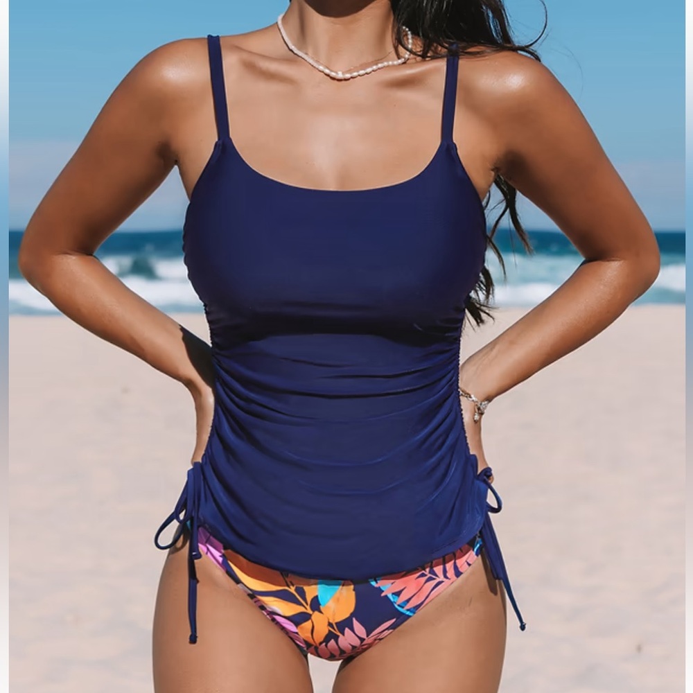 Cupshe Super Bloom Square Neck Tankini Top & Vibrant Plants Retro Bottoms Set - Picture 3 of 14